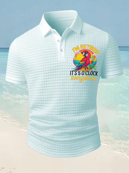 Men's I‘m Retired It‘s 5 O'clock Everywhere Parrot Print Casual Waffle Short-Sleeve Top