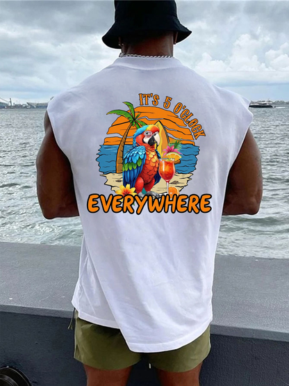 Men's It‘s 5 O'clock Everywhere Print Casual Vest
