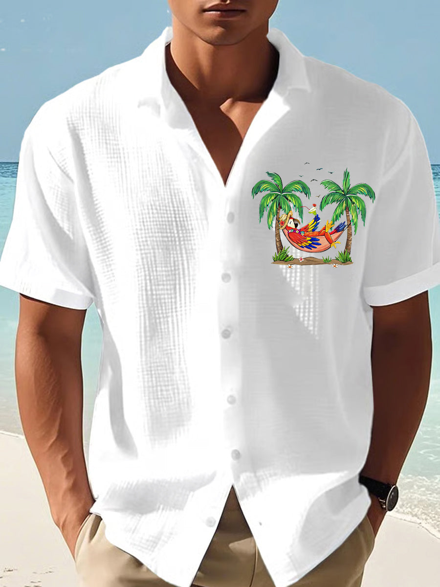 Men's I'm Retired It's 5 O'clock Everywhere Parrot Print Casual Waffle Short-Sleeve Shirt