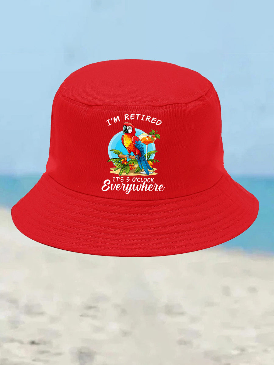 Unisex I'm Retired It's 5 O'clock Somewhere Parrot Print Bucket hat