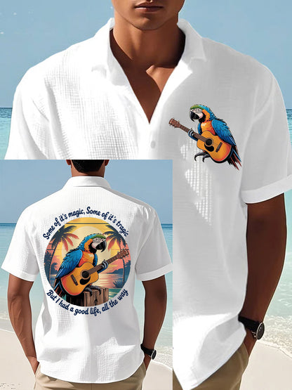 Men's  Some Of It’s Magic Some of It’s Tragic, But I Had A Good Life,All The Way Parrot Guitar Print Casual Waffle Short-Sleeve Shirt