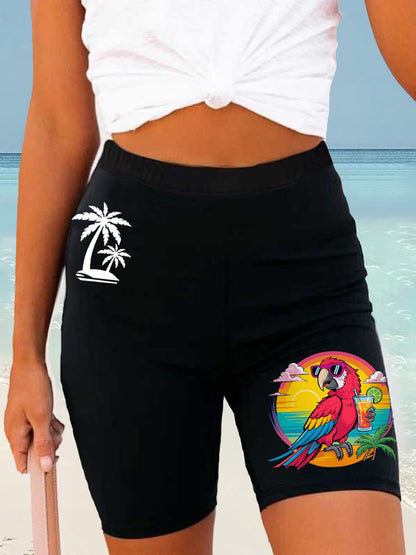 Women's It's 5 O'clock Somewhere Parrot Print Casual Short Leggings