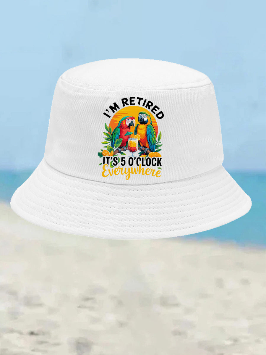 Unisex I'm Retired It's 5 O'clock Somewhere Parrot Print Bucket hat