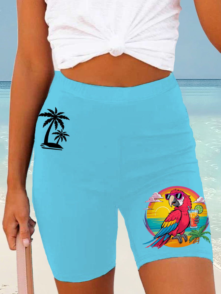 Women's It's 5 O'clock Somewhere Parrot Print Casual Short Leggings
