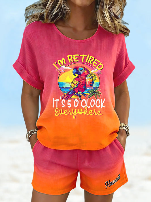 Women's It's 5 O'Clock Everywhere Neon Gradient Cotton-Linen Set