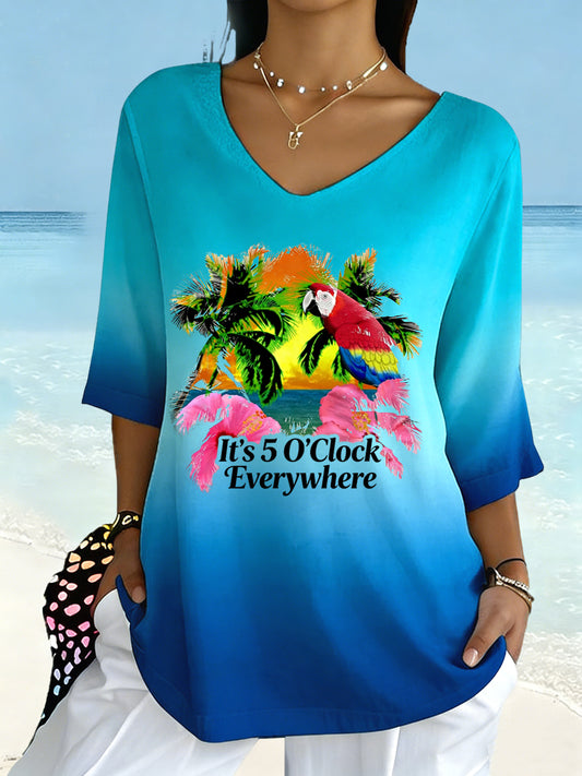 “It's 5 O'Clock Everywhere” Hawaiian Tie-Dye Top