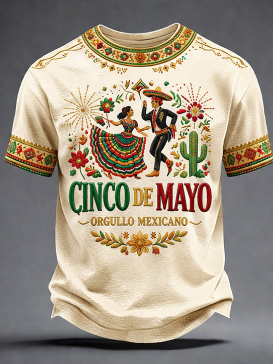 Retro Mexican Cinco de Mayo Art Print Casual T-Shirt