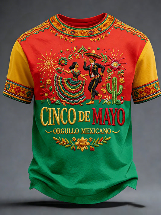 Retro Mexican Cinco de Mayo Art Print Casual T-Shirt