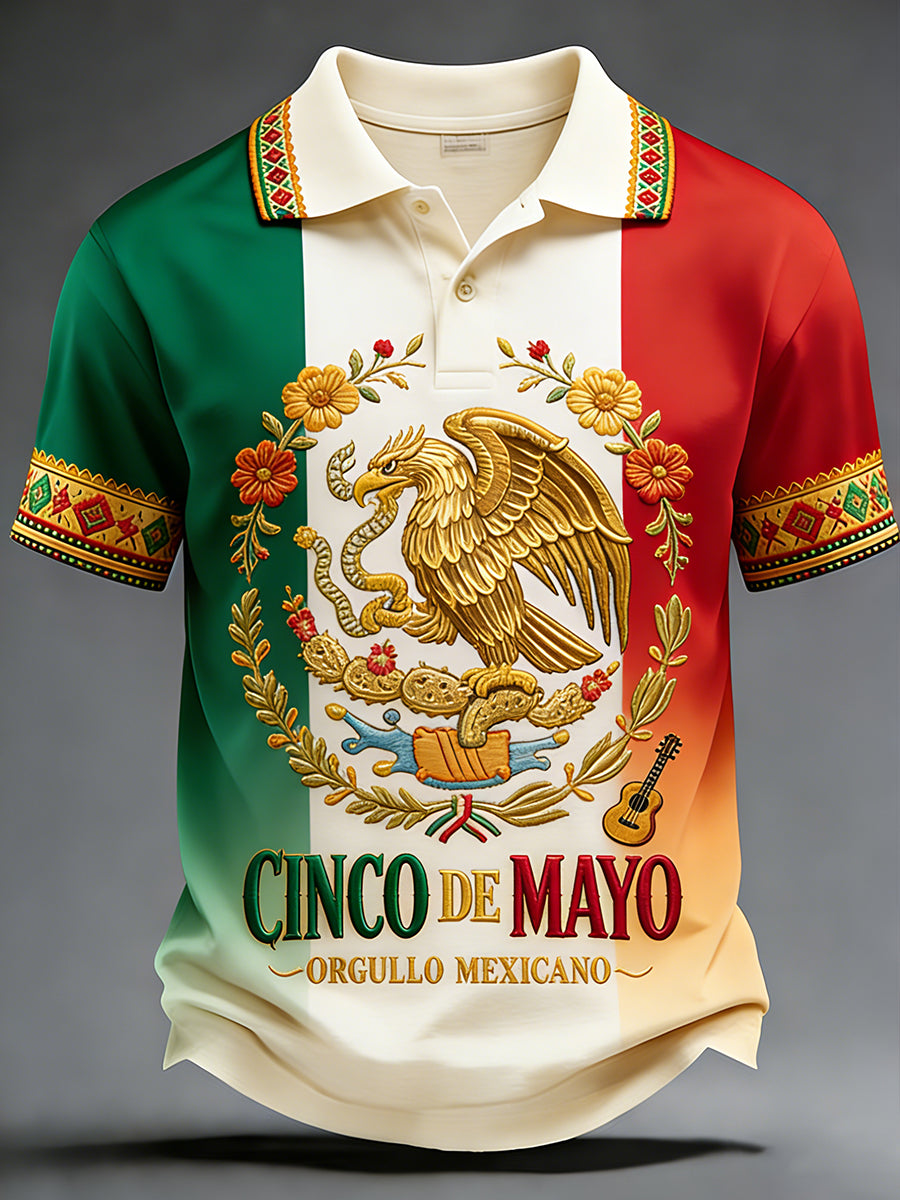 Retro Mexican Cinco de Mayo Art Print Casual Polo Shirt