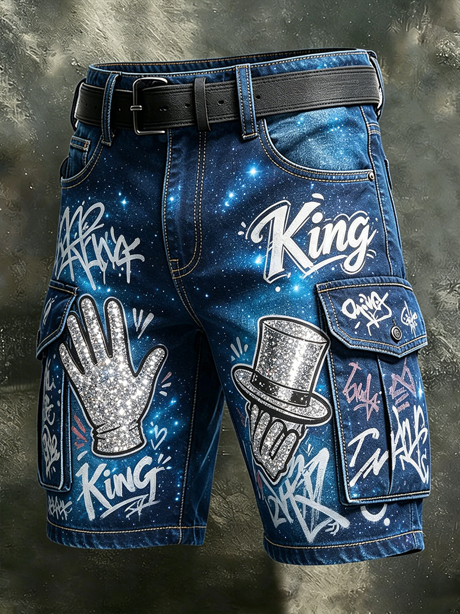 Men's Vintage Commemorative Printed Cargo Shorts