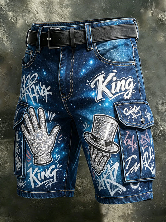 Men's Vintage Commemorative Printed Cargo Shorts
