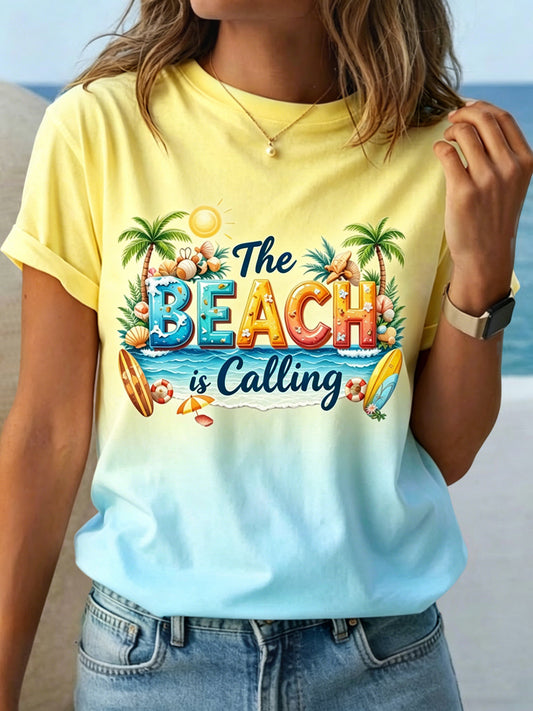 Women's Hawaiian-Style Gradient Beach Casual T-Shirt