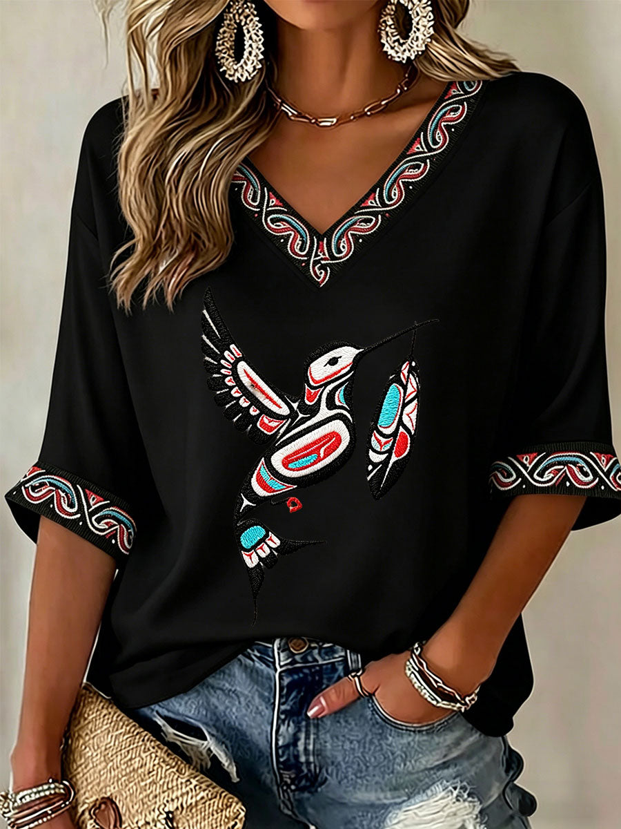 Women's Indigenous Totem Art Casual T-shirt