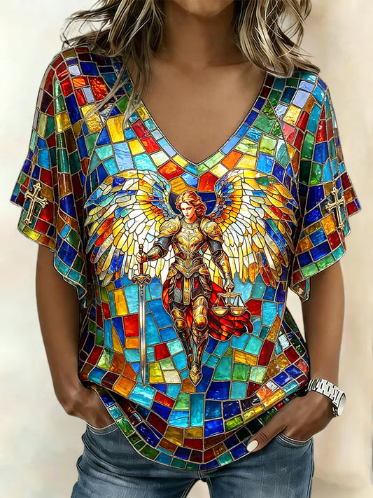 Women's Faith Saint Micheal Printed T-Shirt
