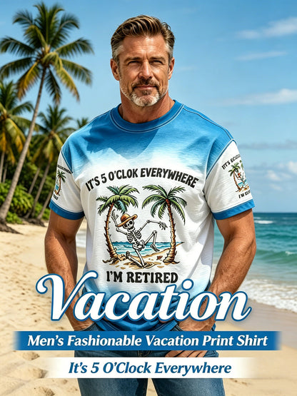 Men's Vacation Printed Vintage Fashion Loose Short Sleeve T-Shirt