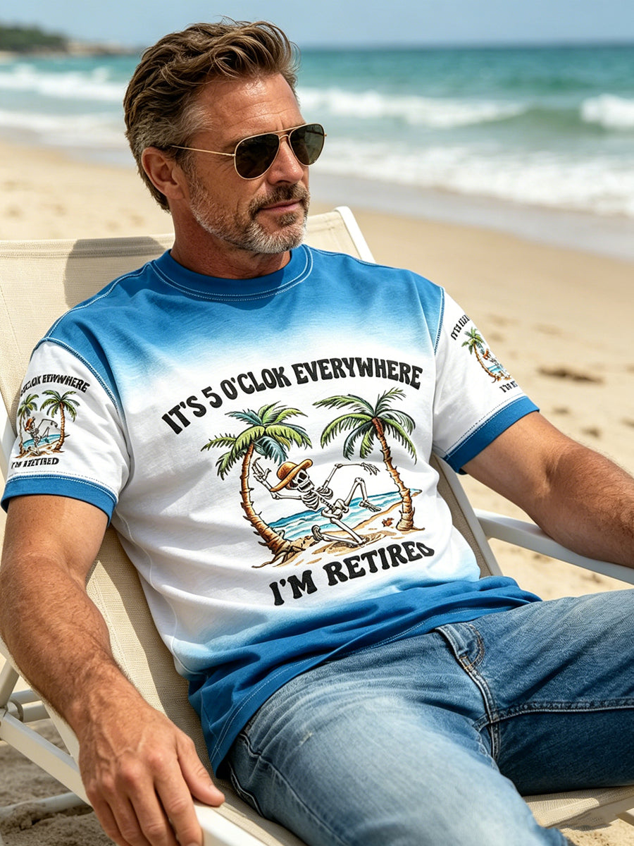 Men's Vacation Printed Vintage Fashion Loose Short Sleeve T-Shirt