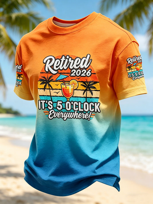Men's Vacation Printed Vintage Fashion Loose Short Sleeve T-Shirt