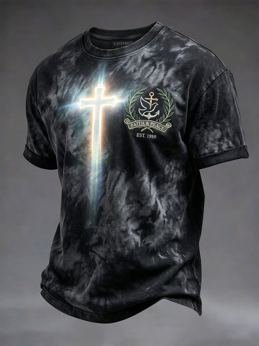 Retro Faith and Peace Cross Casual T-Shirt