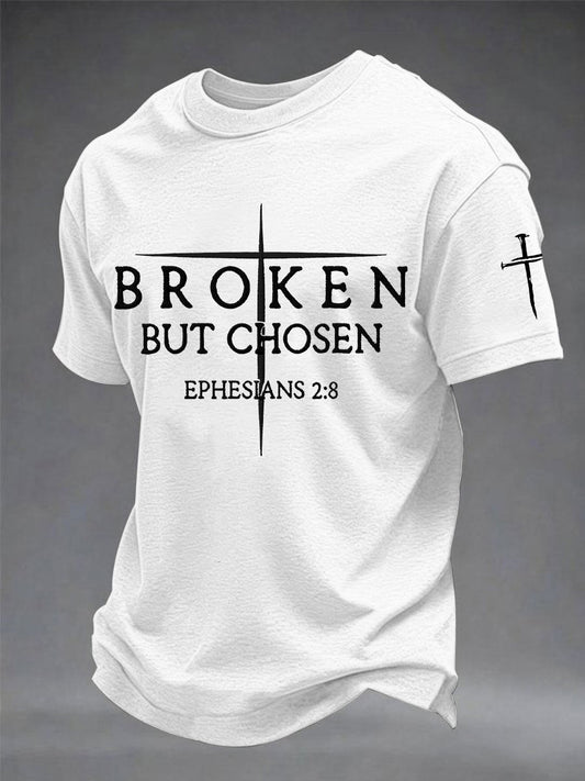 Men's Christian Cross Broken But Chosen Print Tee