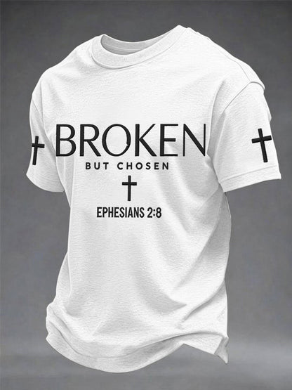 Men's Christian Cross Broken But Chosen Print Tee