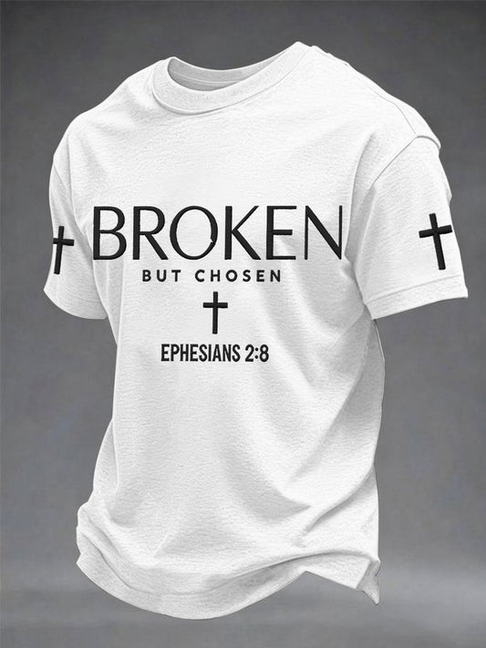 Men's Christian Cross Broken But Chosen Print Tee