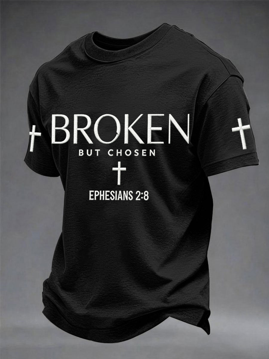 Men's Christian Cross Broken But Chosen Print Tee