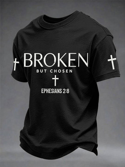 Men's Christian Cross Broken But Chosen Print Tee