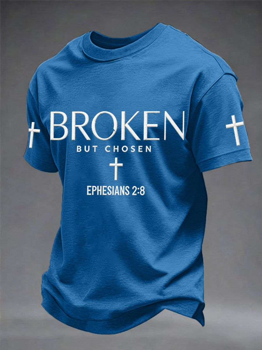 Men's Christian Cross Broken But Chosen Print Tee