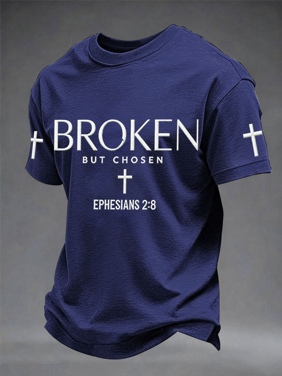 Men's Christian Cross Broken But Chosen Print Tee