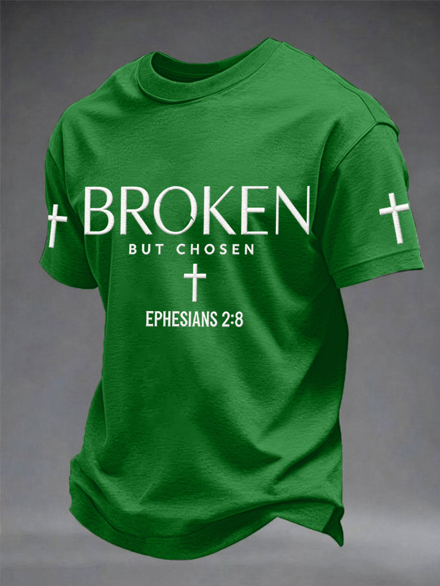 Men's Christian Cross Broken But Chosen Print Tee