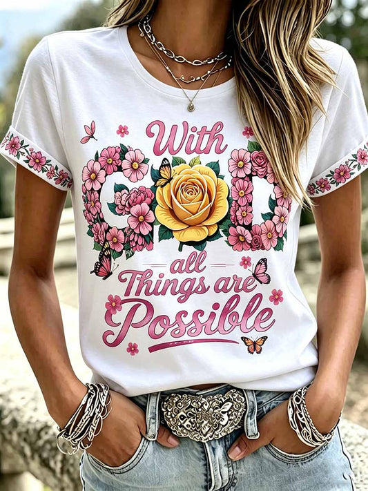 Women's Retro Jesus Faith Print Casual T-Shirt