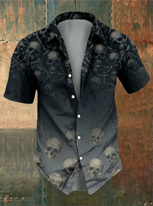 Men's Vintage Skull Art Faith Printed Shirt