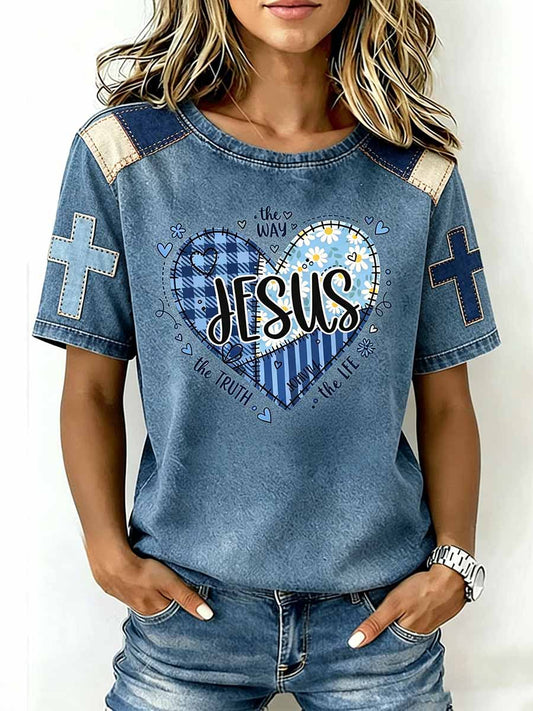 Women's Retro Jesus Faith Print Casual T-Shirt