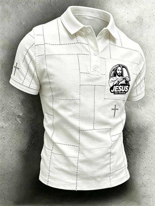 Men's Retro Jesus Faith Print Casual Polo Shirt