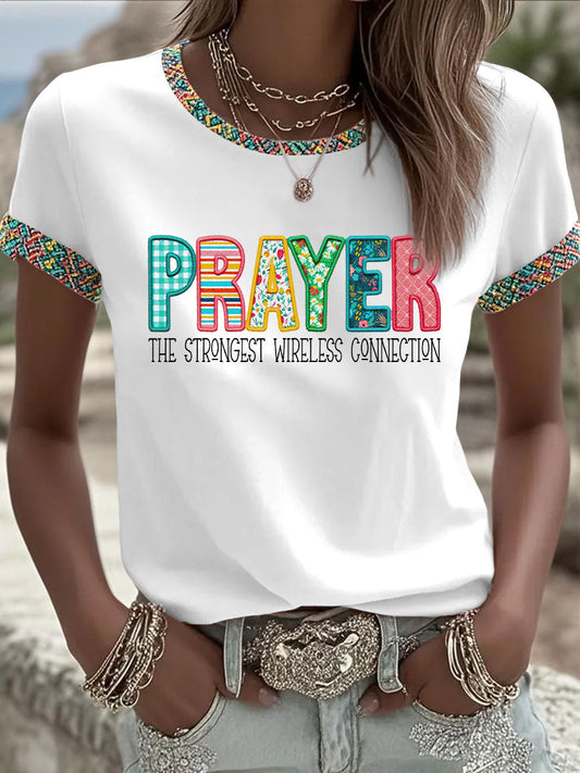 Women's Prayer The Strongest Wireless Connection Printed Casual T-Shirt