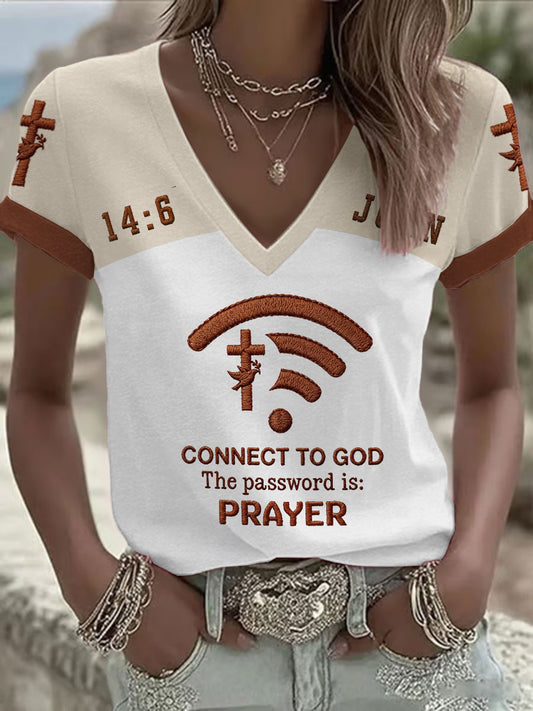 Women's "Connect To God,The Password IS Prayer" Print Casual short-sleeved T-shirt