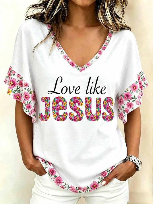 Women's Fashion Faith Pattern Print Casual T-Shirt