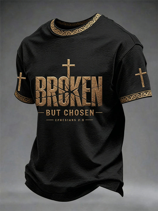 Men's Christian Cross Broken But Chosen Print Tee