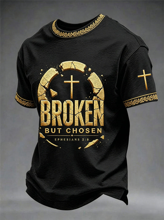 Men's Christian Cross Broken But Chosen Print Tee