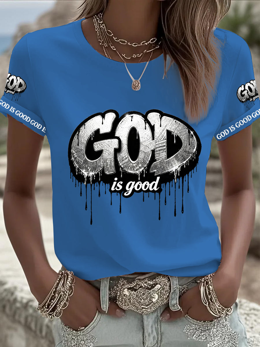 Women's Christian God Is Good Cross Short Sleeve O-neck T-shirt