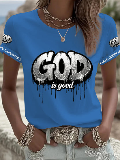 Women's Christian God Is Good Cross Short Sleeve O-neck T-shirt