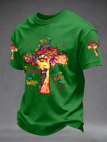 Men's Jesus The Way The Truth The Life Print Casual Tee