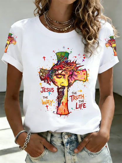 Women's Jesus The Way The Truth The Life Print Casual Tee