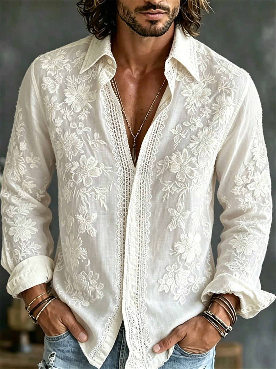Men's Vintage Boho Floral Art Print Shirt