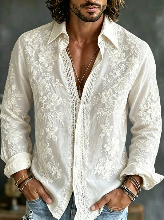 Men's Vintage Boho Floral Art Print Shirt