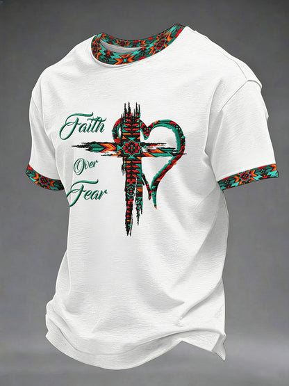 Men's Faith Over Fear Printed Casual T-Shirt