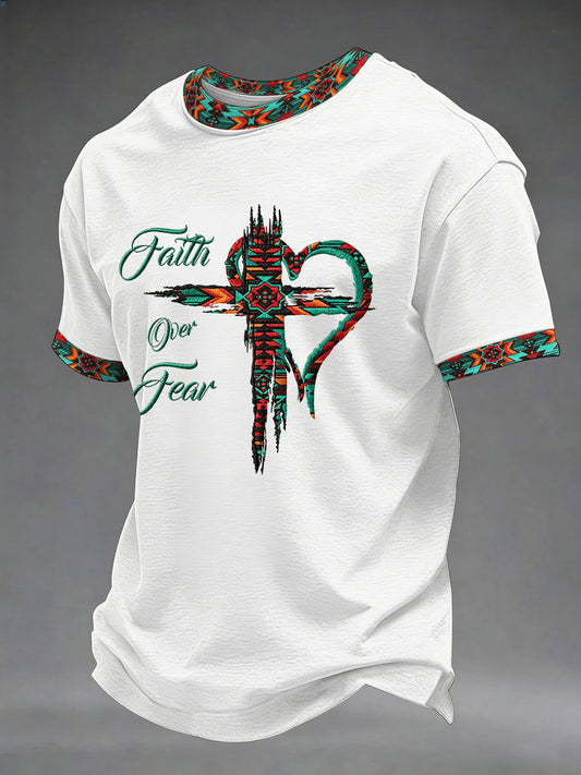 Men's Faith Over Fear Printed Casual T-Shirt