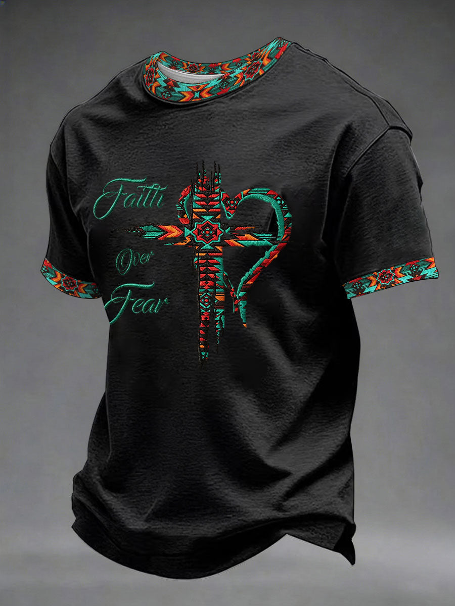 Men's Faith Over Fear Printed Casual T-Shirt