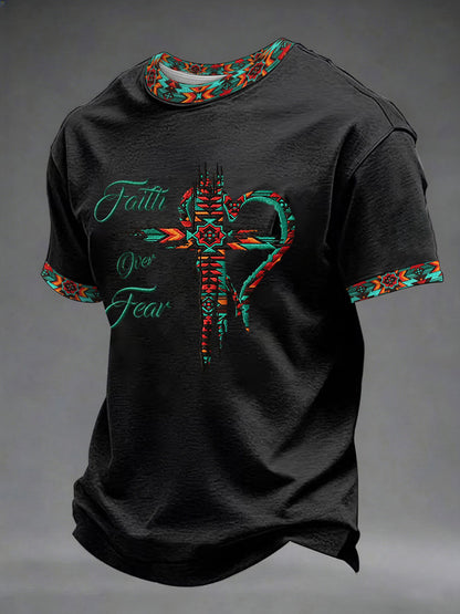 Men's Faith Over Fear Printed Casual T-Shirt