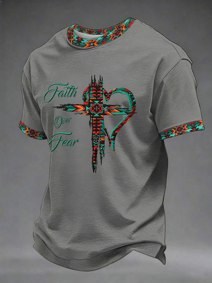Men's Faith Over Fear Printed Casual T-Shirt